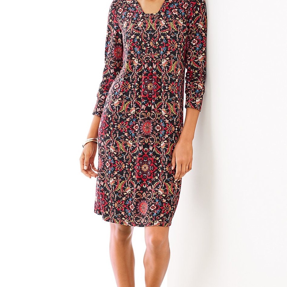 J Jill Long Sleeve Tapestry-print dress Sz S # 142